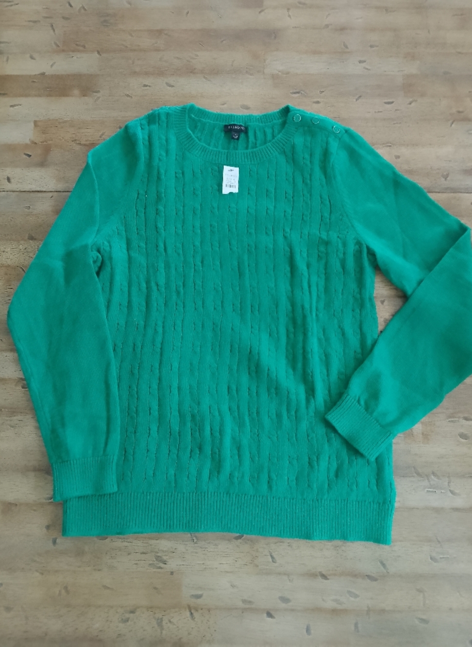 Talbot's Lightweight Green Cable Knit Button-Shoulder Sweater Large